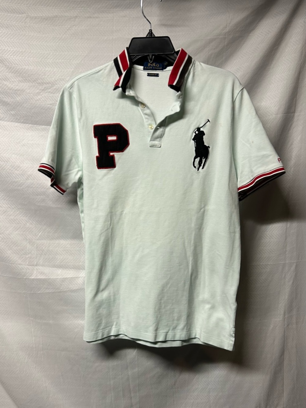 Ralph Lauren Mint Green Polo with Red-Trim Collar
